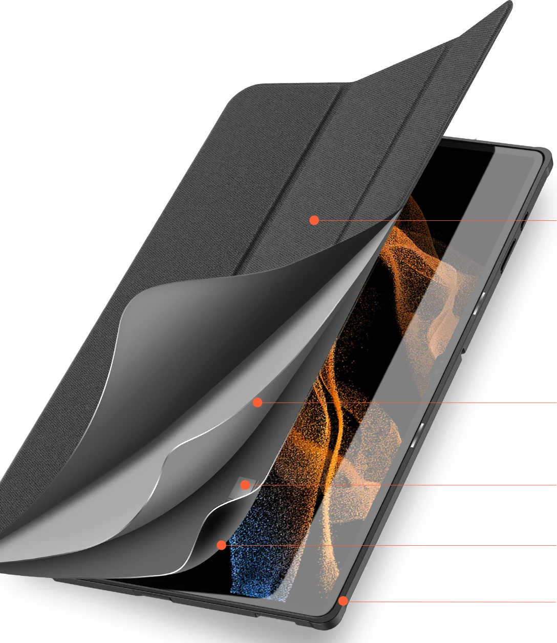 Mbështjellës tabletë Dux Ducis Domo, me Smart Sleep, me qëndrim/stand, për Samsung Galaxy Tab S8 Ultra/Tab S9 Ultra (SM-X900/SM-X906), me mbajtës stylus, ngjyrë e zezë