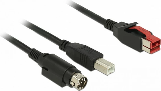 Kabllo PoweredUSB DeLOCK 85489, 3m, USB 2.0, USB-B + Mini-DIN 3-pin, e zezë