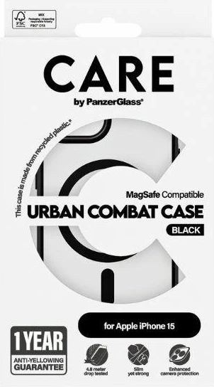 Mbështjellës PanzerGlass Urban Combat Case MagSafe për iPhone 15, i zi