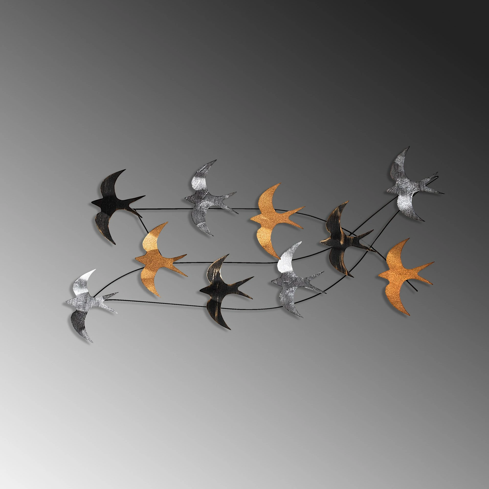 Aksesor dekorativ metalik për mur, Flock of Swallows 2, shumëngjyrësh, 45x104x8cm