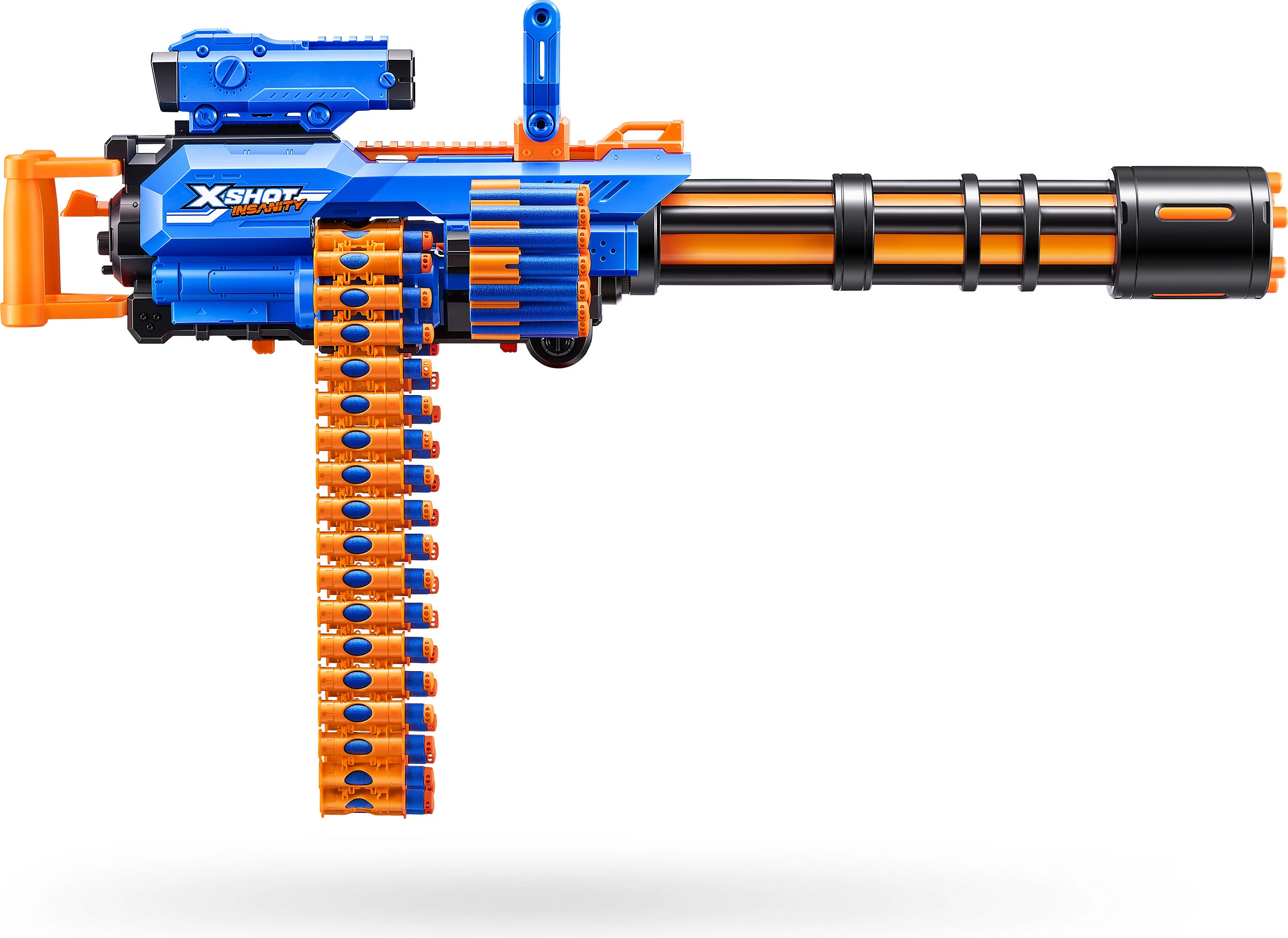 Blaster lodër ZURU XSHOT Insanity Motorized Rage Fire, 72 darts, me tripod, blu/portokalli