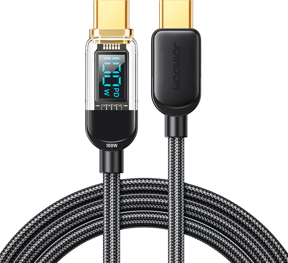 Kabllo USB-C/USB-C Joyroom A4 S-CC100A4 me ekran LED, 1.2m, 100W, e zezë