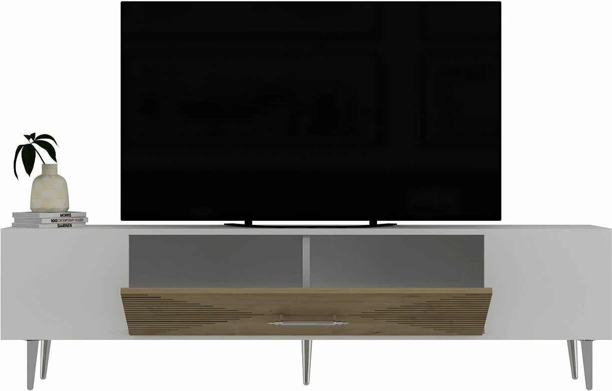 Komodë TV Skye Decor, Dekol1, e bardhë, lis safir, argjend