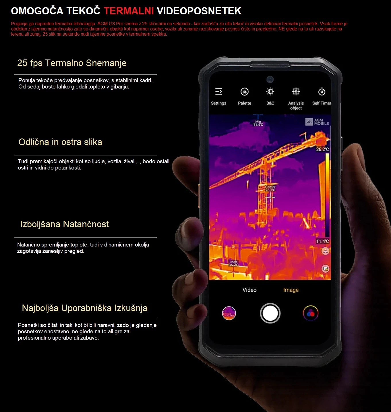 Celular AGM G3 Pro 12GB (+12GB) RAM / 512GB, kamerë termike, bateri 10000 mAh, zi/gri