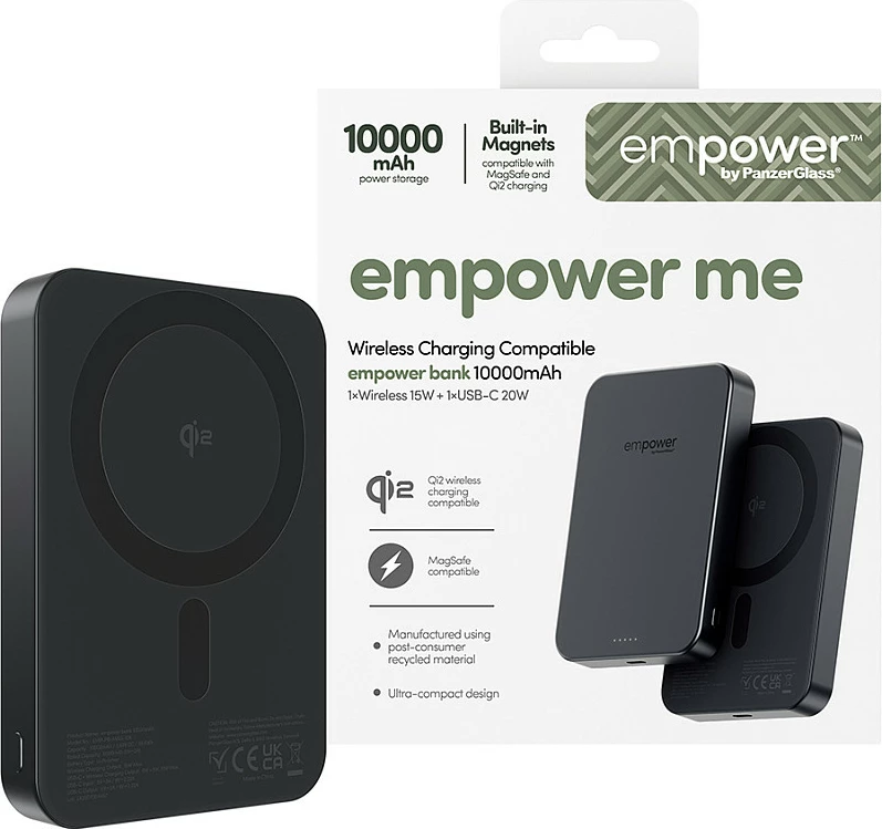 Power bank PanzerGlass empower Bank 10000mAh, MagSafe/Qi2, USB-C 20W, i zi