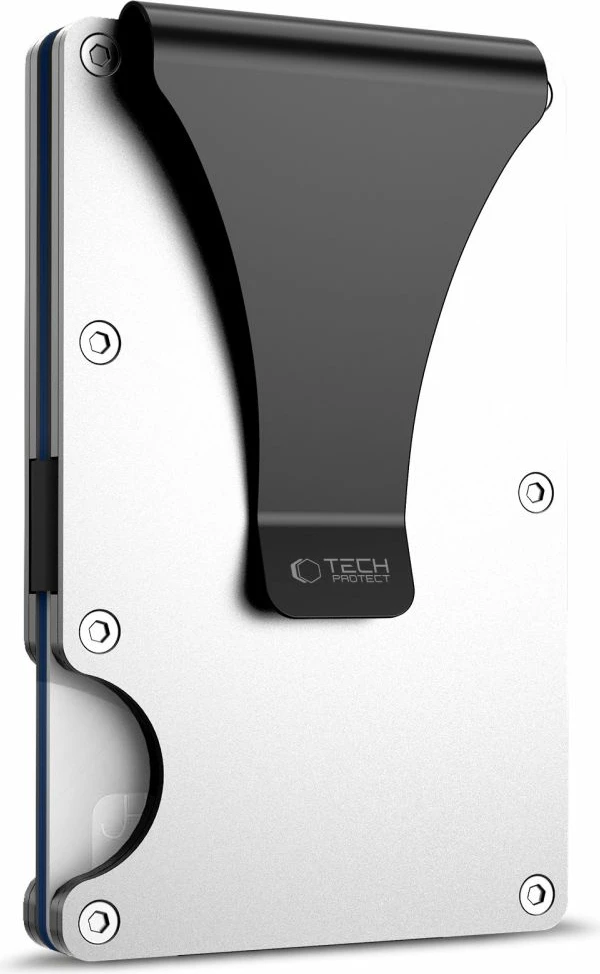 Portofol Tech-Protect Thorn RFID, deri 8 karta, me klip banknote, Argjendtë, 1 copë