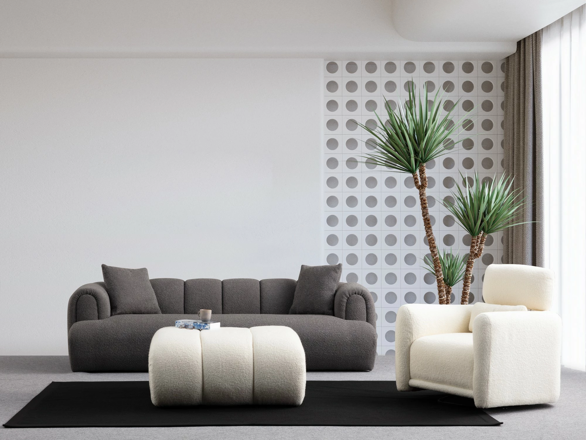 Divan treshe Atelier del Sofa, Puffy 3 Plain, ngjyrë antracit
