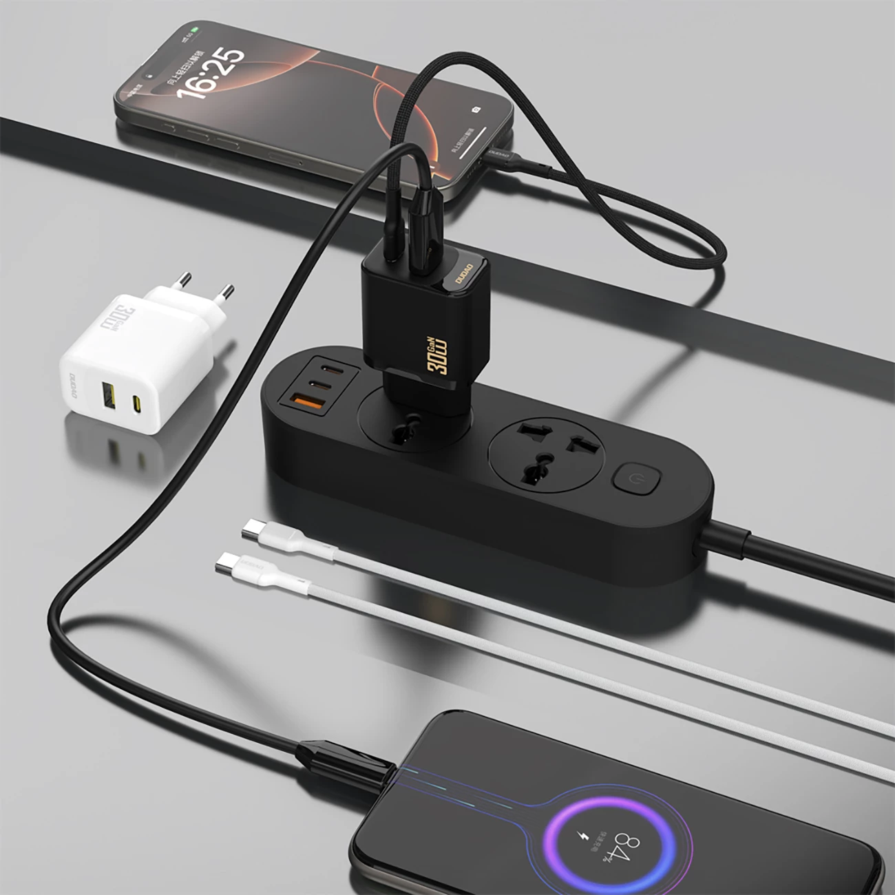 Karikues muri GaN, Dudao A27TEU, PD 30W, 2 porta USB-C/USB-A, prizë EU, e zezë