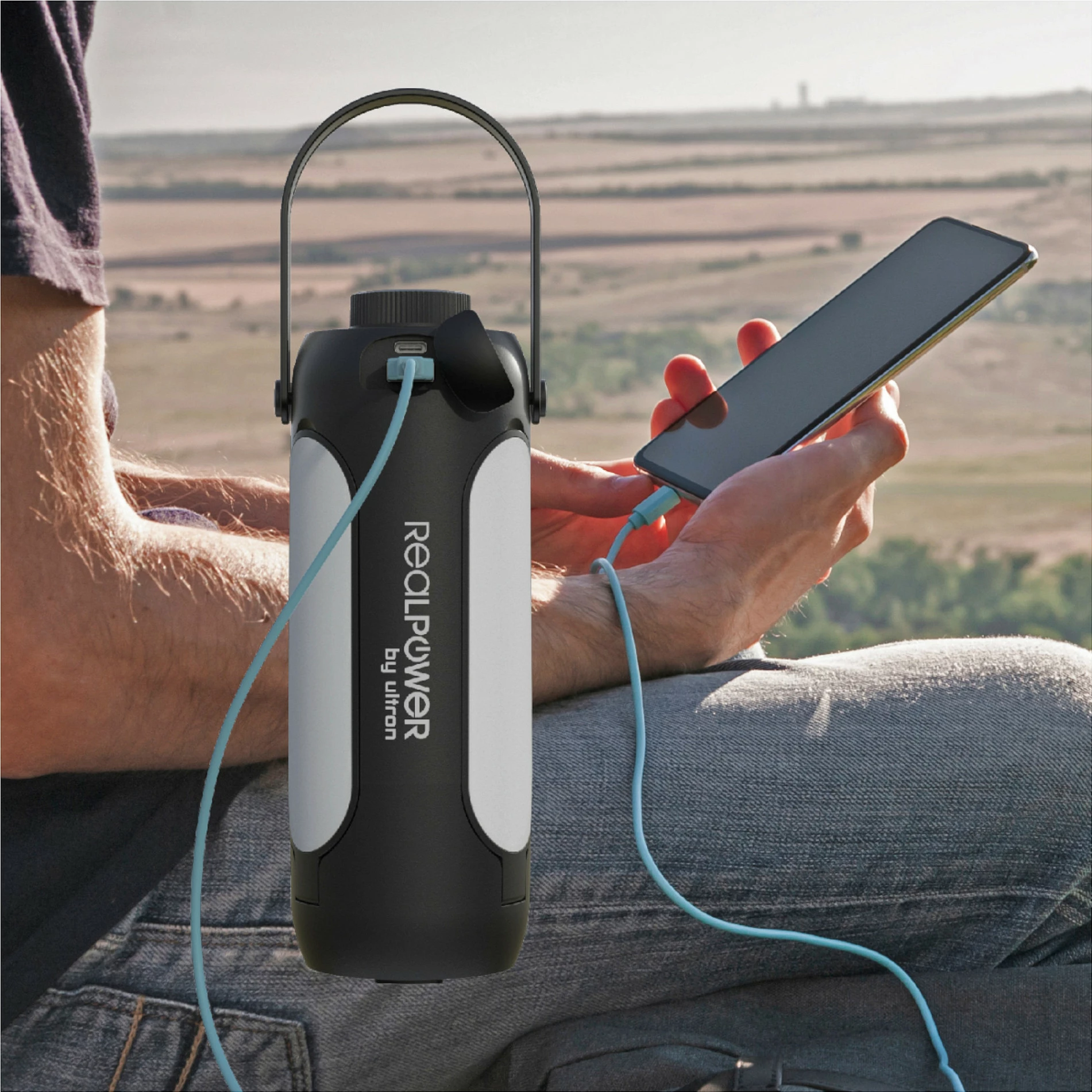 Lampë LED portative RealPower 473011, 6000mAh, USB-C, IP44, e zezë