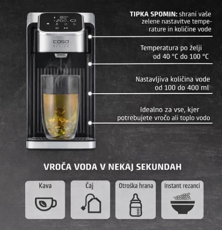 ngrohës uji CASO HW 770 Advanced 2.7L 2200-2600W, inox/zi