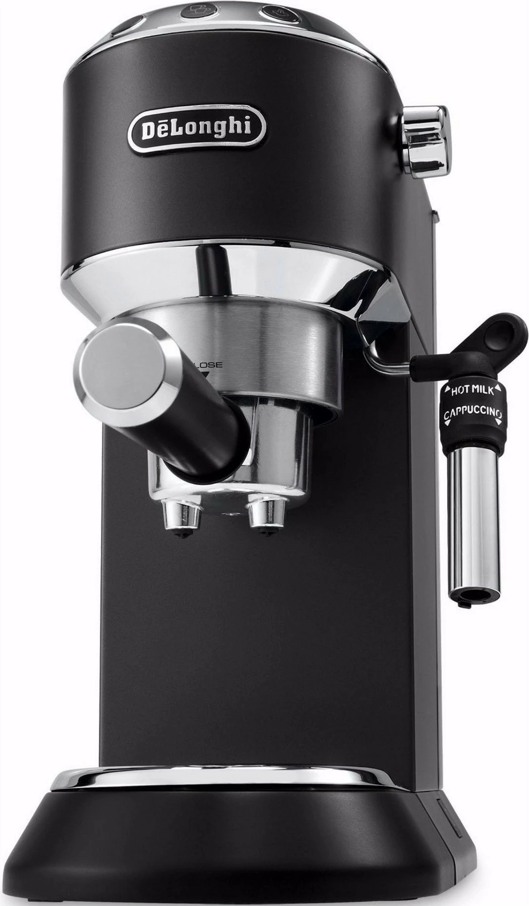 Aparat kafeje DeLonghi Dedica EC685.BK, 15 bar pompë espresso, 1300 W, sistem kapuçino, përkrahje kapsula ESE, metal, i zi