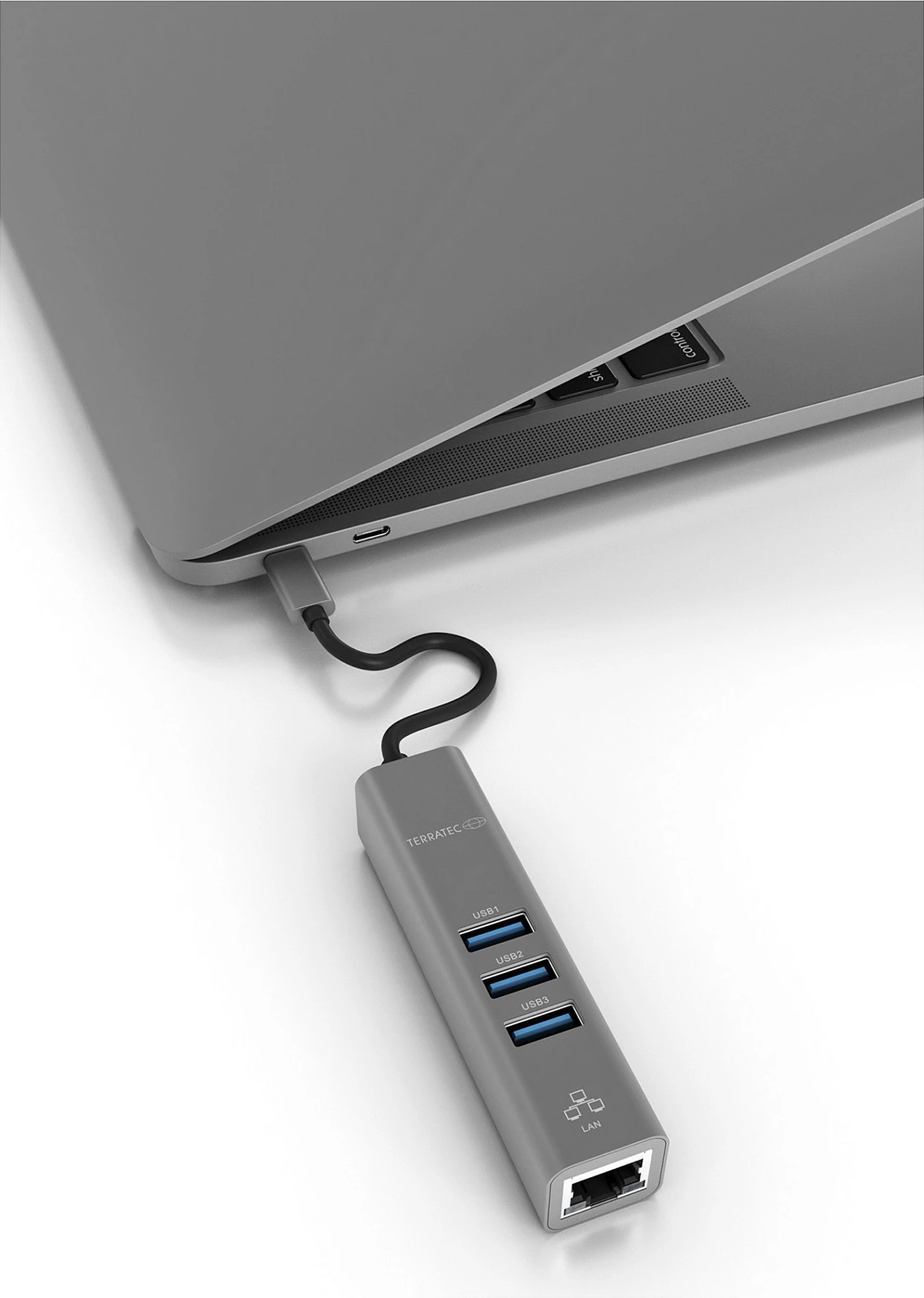 Adapter TerraTec Connect C2 USB-C në USB 3.0 + LAN, 3x USB-A, argjendtë