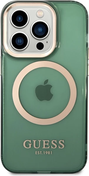 Mbështjellës Guess Gold Outline Translucent MagSafe për iPhone 14 Pro Max 6.7", i gjelbër