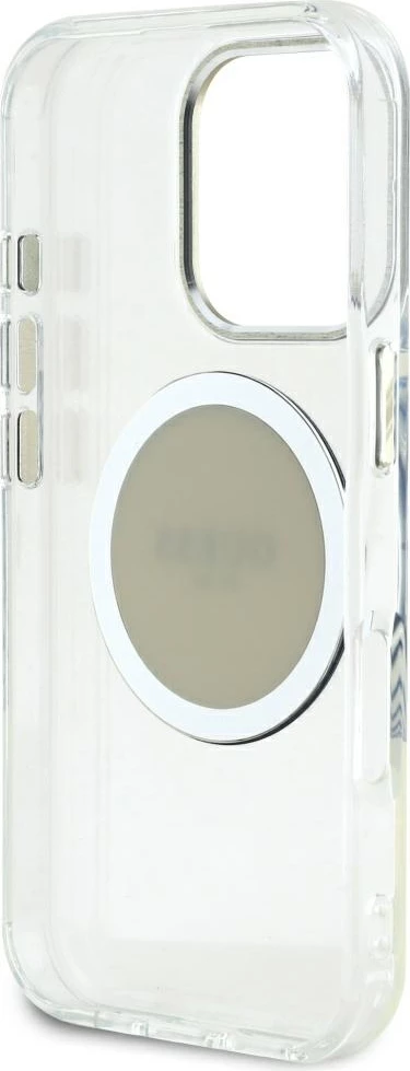 Mbështjellës Guess IML Metal Colored Circle Classic Logo MagSafe për iPhone 16 Pro Max, Gri