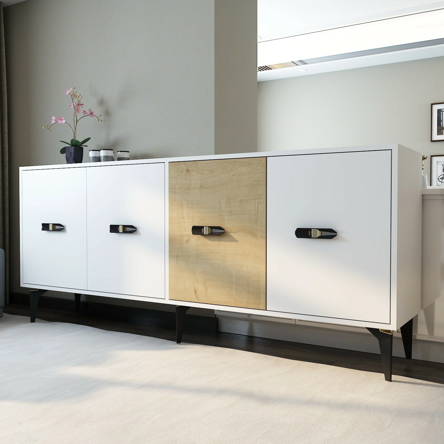 Konsol Skye Decor, qershi e bardhë, lisi sapphire