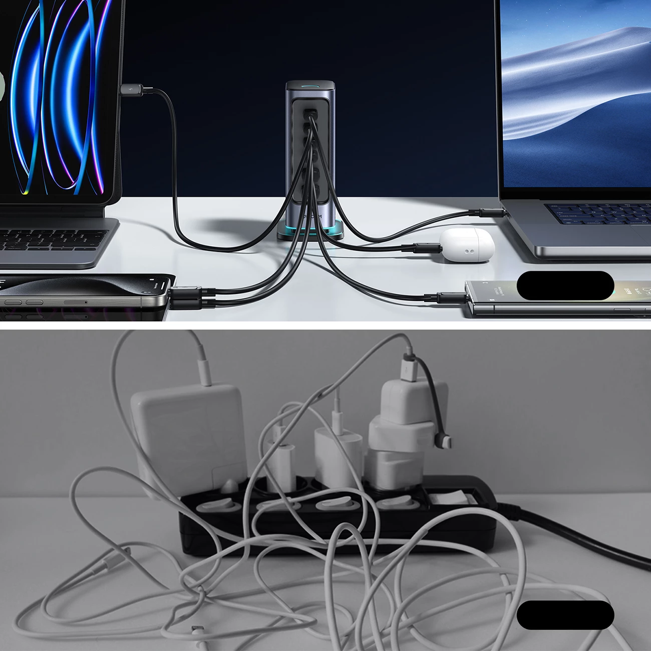 Karikues muri Joyroom JR-TCM02, 65W, 4x USB-C, 2x USB-A, GaN, Gri e errët