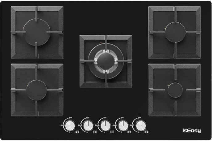 Sobë gazi IsEasy MGBG-775S2, 5 zona, xham, e zezë