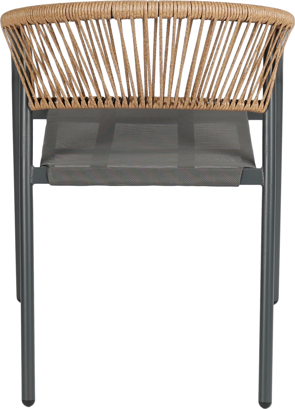 Karrige e jashtme me krahë, strukturë metali, sedilje tekstilene gri, shpinë ratan sintetik bezhë, 53.5x62x75cm