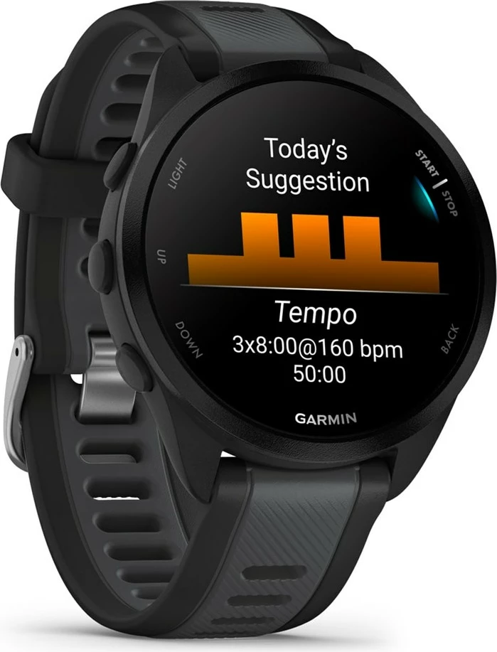 Smartwatch Garmin Forerunner 165 Music, 43mm, AMOLED, GPS, i zi/me rrip argjendi