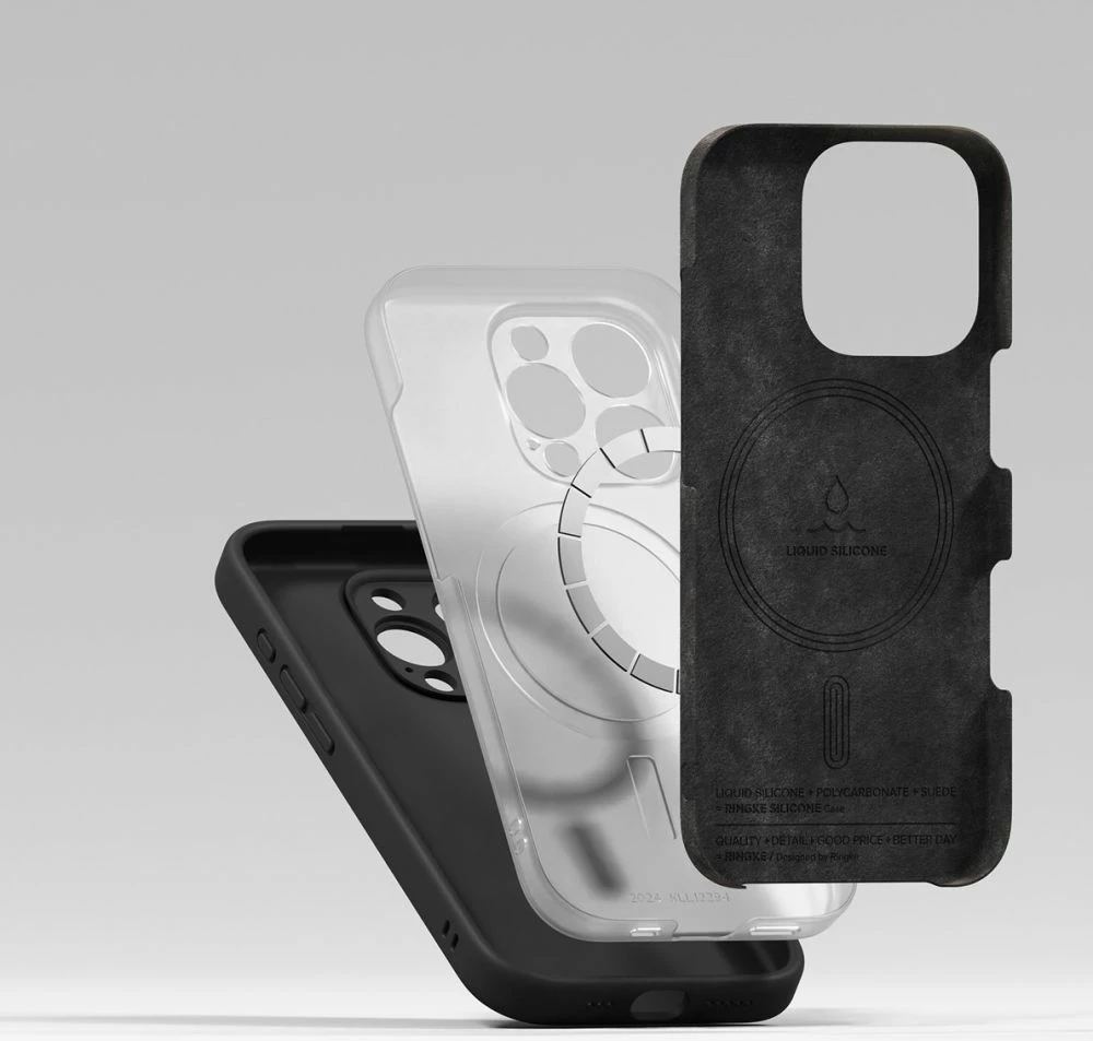 Mbështjellës Ringke Silicone MagSafe për iPhone 16 Pro, i zi