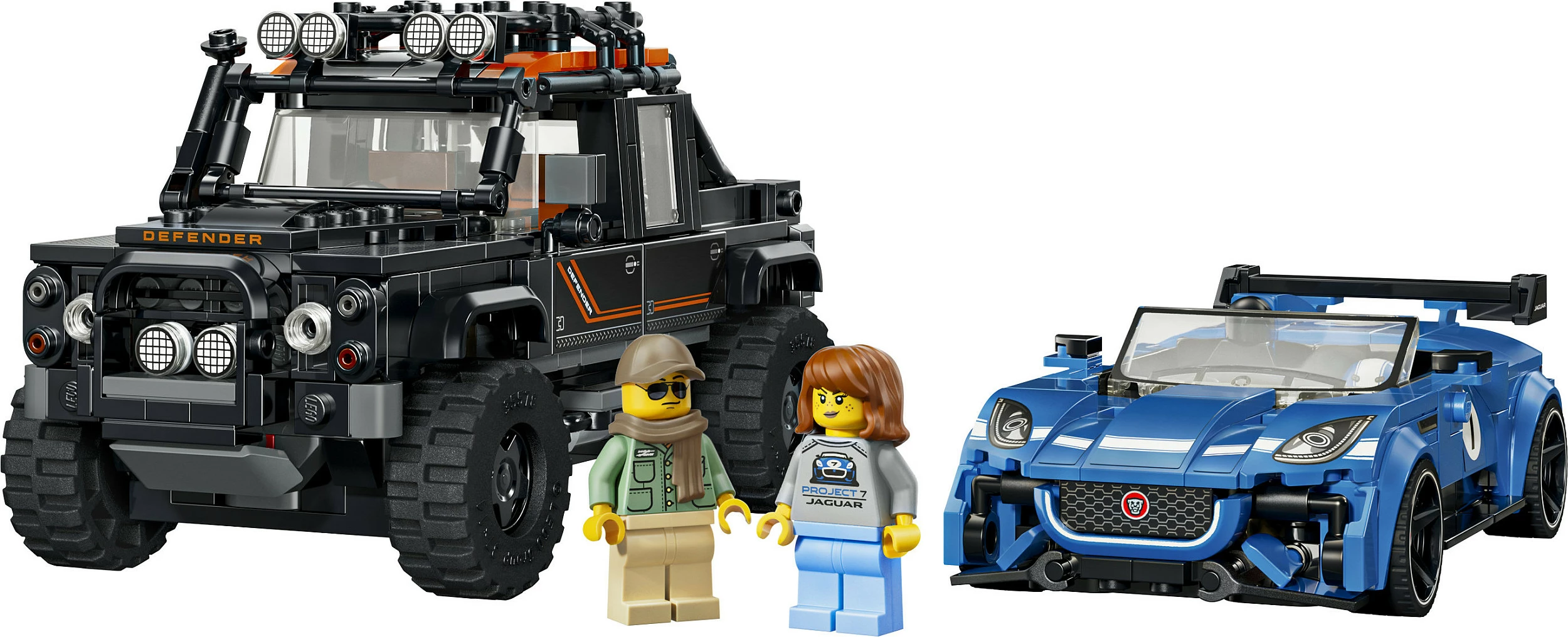 Set ndërtimi LEGO Speed Champions 77264 Jaguar F-Type Project 7 & Land Rover Classic Defender, 740 copë, 10+, blu/zi