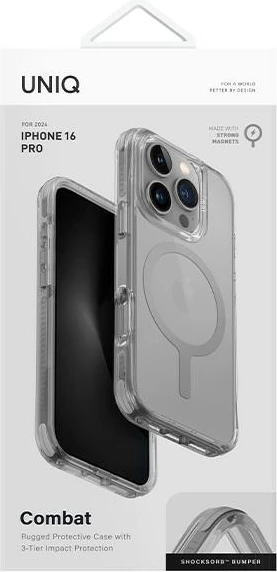 Mbështjellës UNIQ Combat MagClick Charging për iPhone 16 Pro 6.3", gri