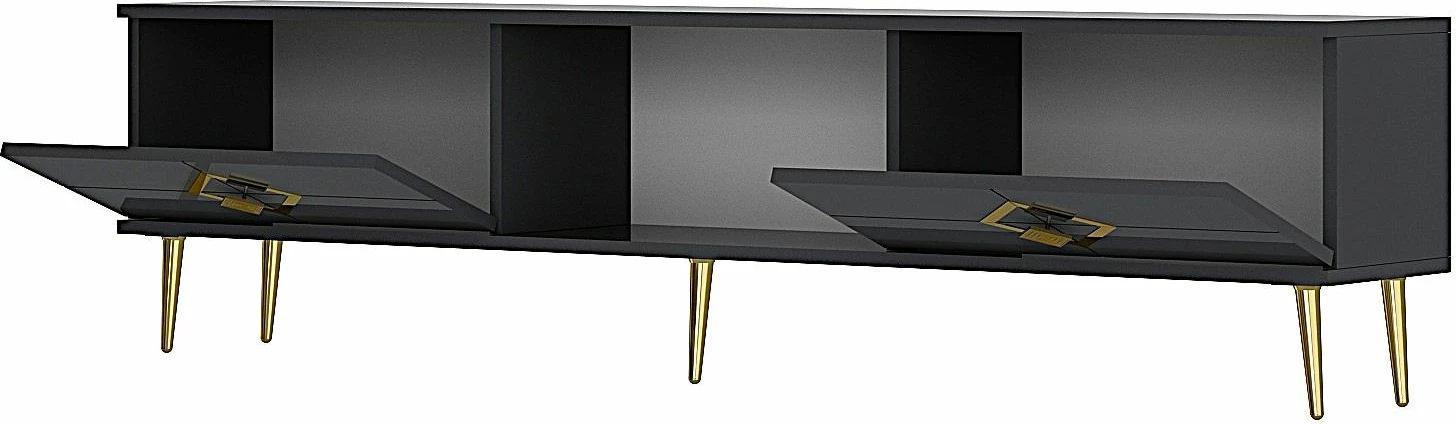 Komodë TV Skye Decor, ngjyrë antracit, detaje ari