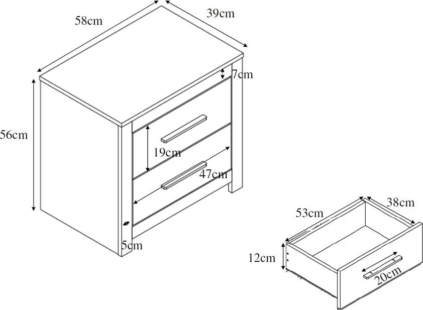 Komodinë DODO, ngjyrë lisi e errët, 58x39x56