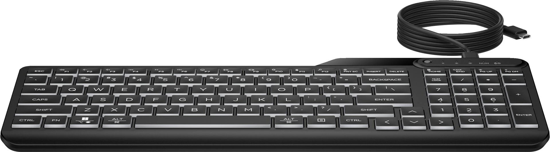 Tastierë HP 405 Multi-Device me ndriçim, me kabllo, USB Type-C, e zezë