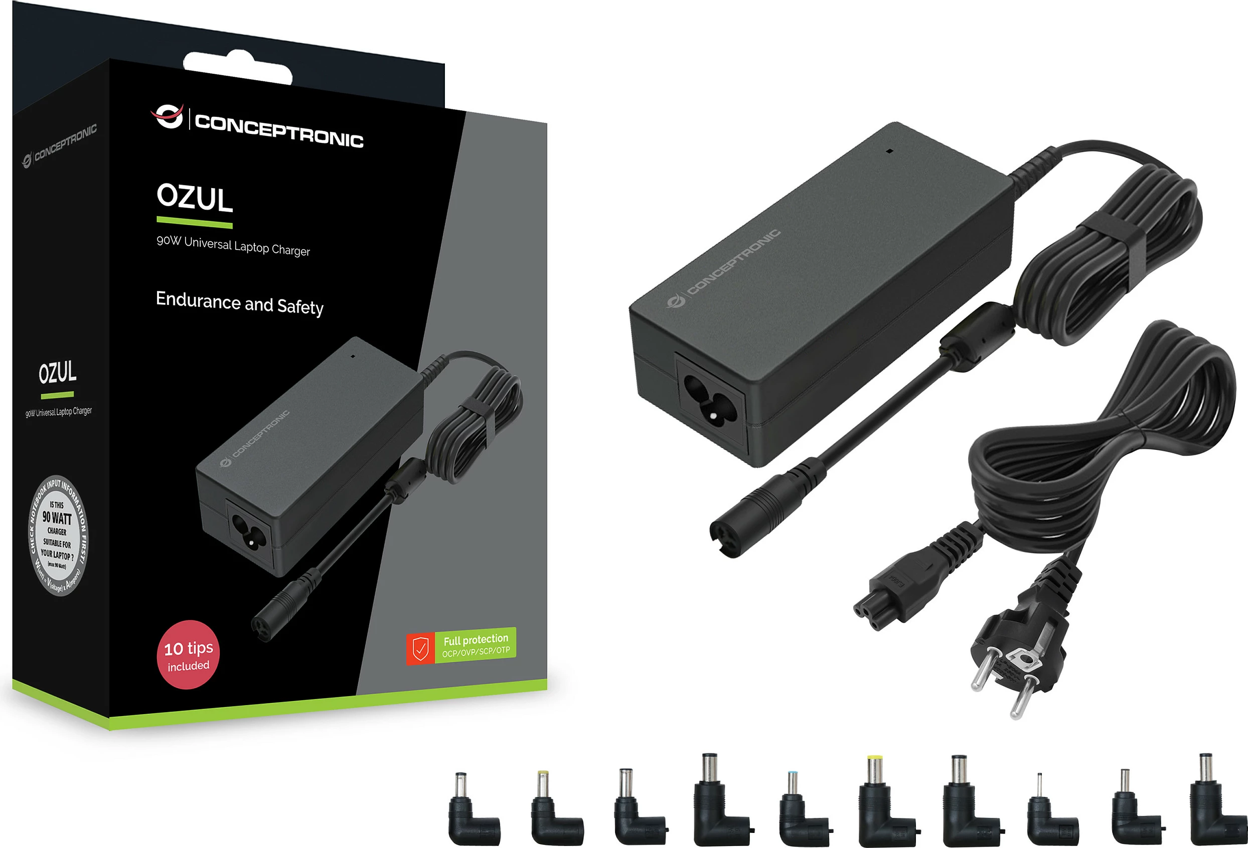 Adapter universal për laptop Conceptronic 90W, 10 maja, 15-20V, i zi