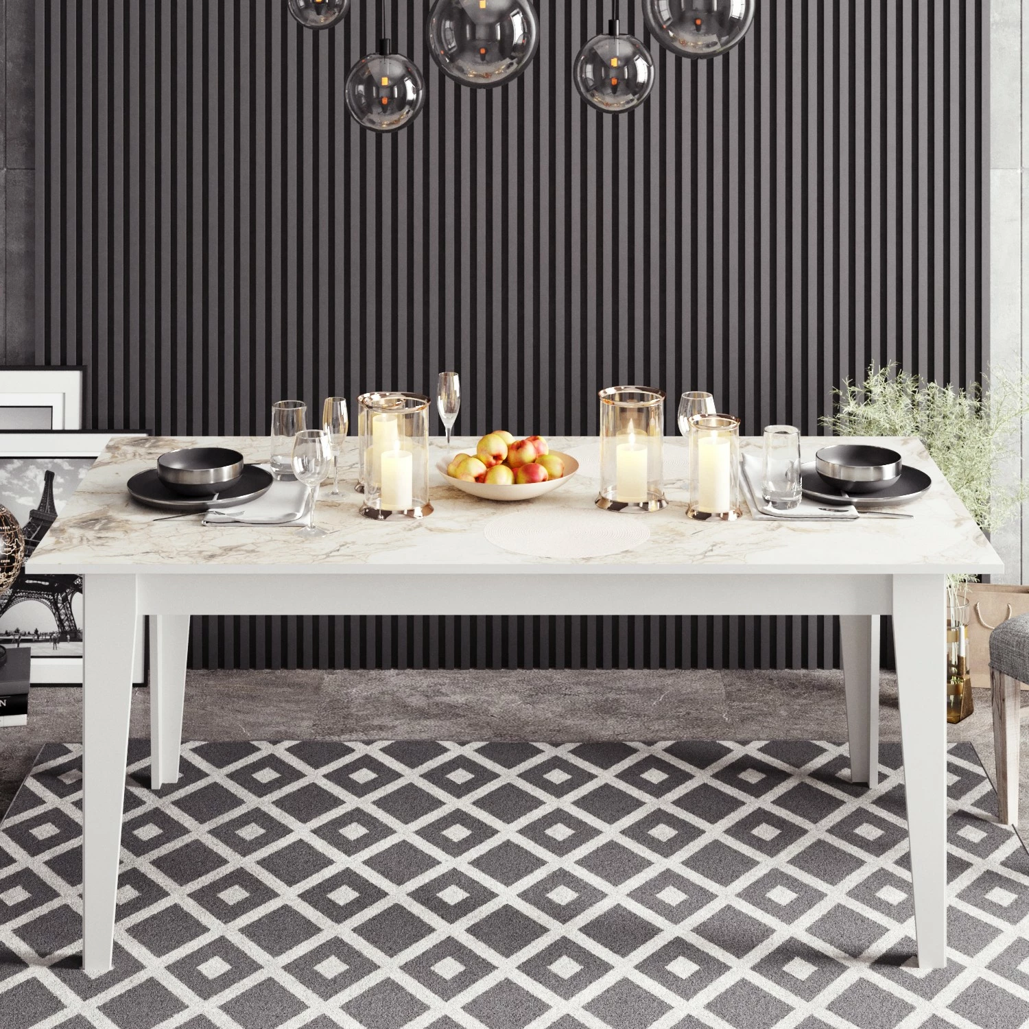 Tavolinë ngrënieje Hanah Home, Polka, e bardhë