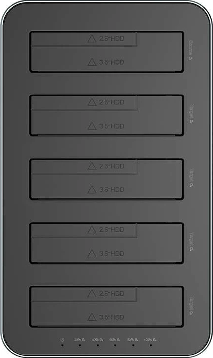 Kasë Orico 6656C3-C-EU-GY-BP-IP për 2.5"/3.5" HDD/SSD, 5Gbps, USB-C në USB-C/A, funksion klonimi, e zezë
