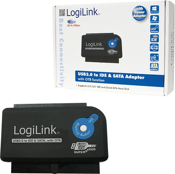Adapter USB LogiLink AU0028A, USB 3.0 në IDE/SATA, 5 Gbit/s, i zi