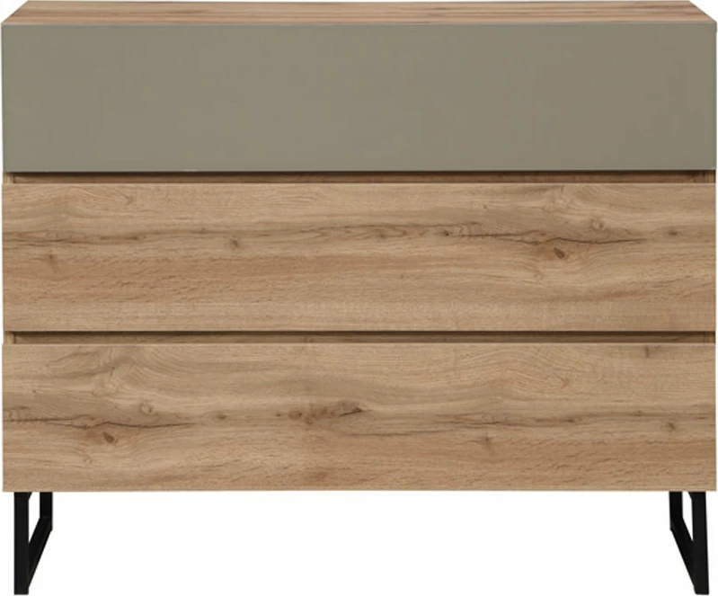 Komodë Verde me 3 sirtarë, natyrale, mente, 100x41.5x81cm