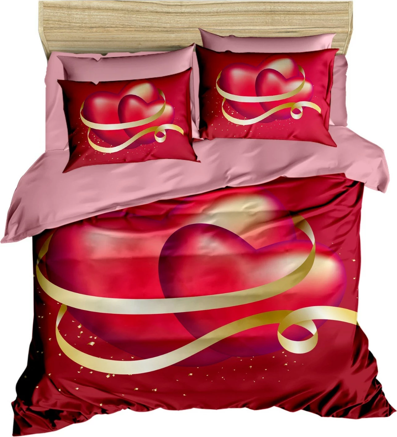 Set mbulesë jorgani King, L'essentiel, ngjyrë e kuqe, rozë dhe ari, 3 pjesë, 240x220cm