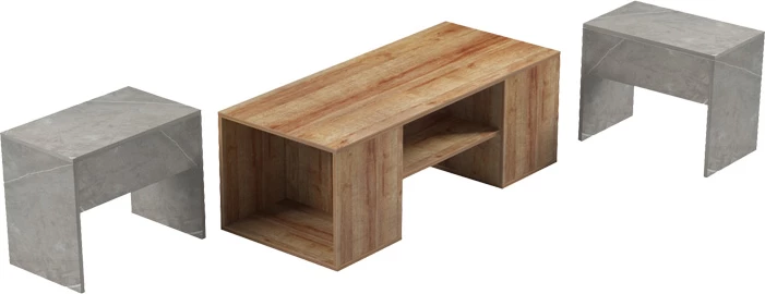 Set tavolinash kafe Morfi, 3 copë, ngjyrë lis, efekt mermeri bezhë, 105x45x37cm