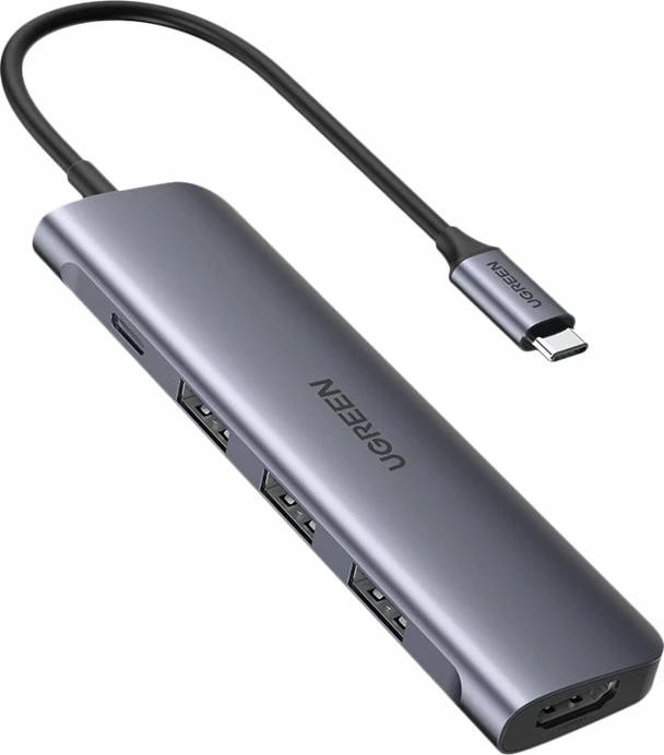 USB Hub Ugreen 50209, USB Type-C në HDMI 4K + 3x USB 3.0 + PD 100W, Argjend
