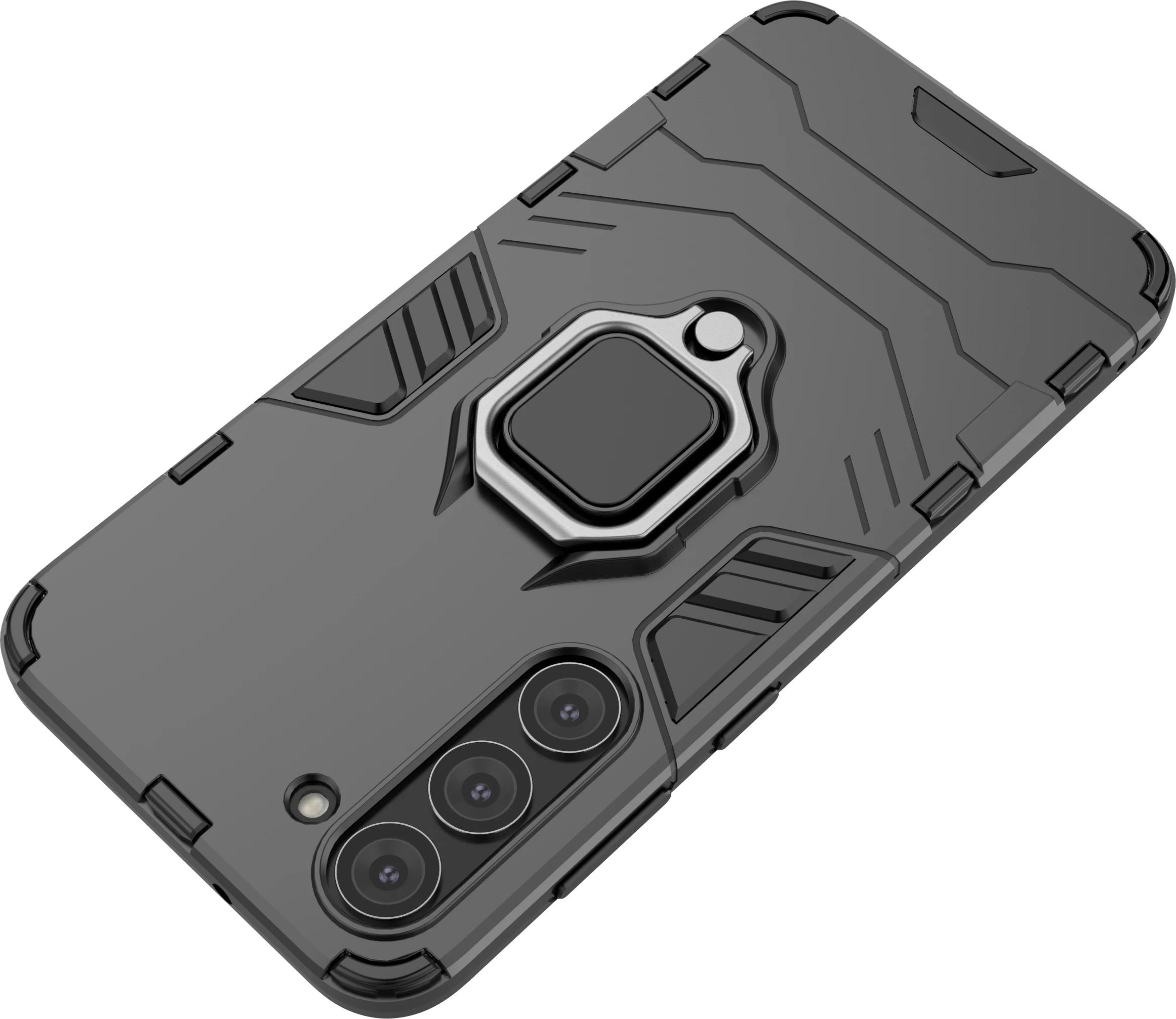 Mbështjellës Hurtel Ring Armor për Samsung Galaxy S23+, me unazë magnetike, i zi