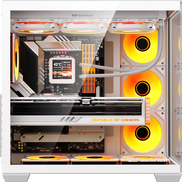 Kasë DarkFlash C280, midi tower, tempered glass, me 7 ventilatorë, e bardhë