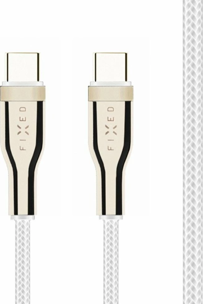 Kabllo USB-C në USB-C Fixed FIXDB-CC12-WH 1.2 m 100W e thurur, e bardhë, me organizues dhe rrip Velcro