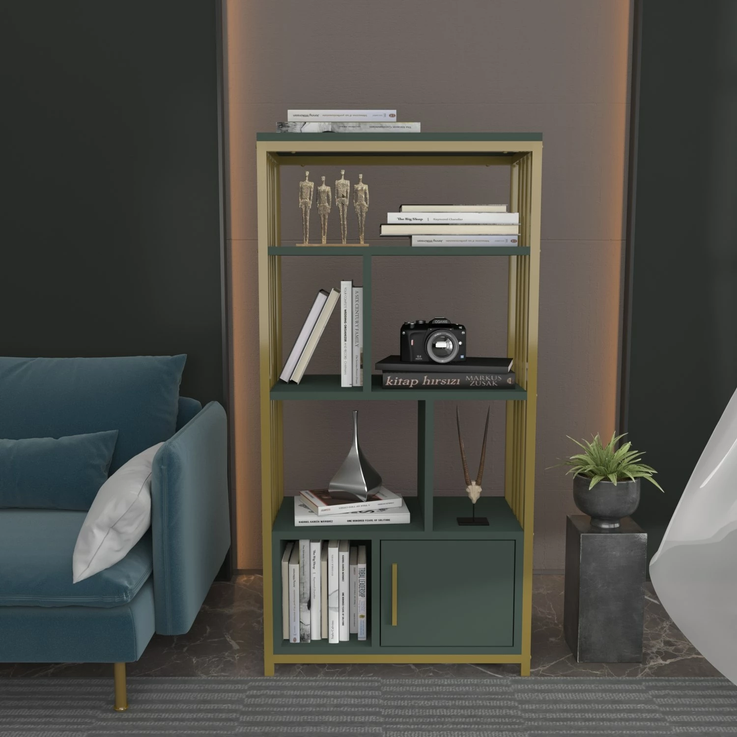 Raft librash Hanah Home, Valero, ngjyrë e gjelbër dhe ari