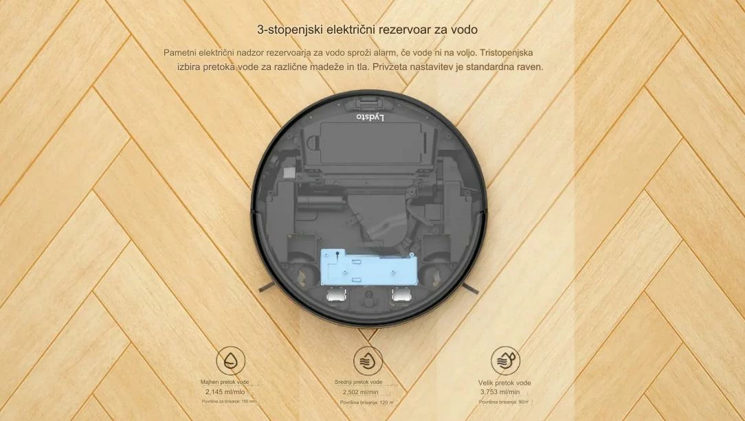 Robot fshesë me korrent Lydsto G1, 3300Pa, me funksion larjeje, Wi‑Fi, bateri 2600mAh, e bardhë