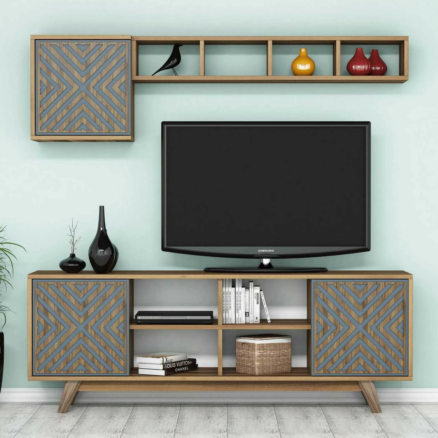 Komodë TV Hanah Home, Inci, ngjyrë arre, blu