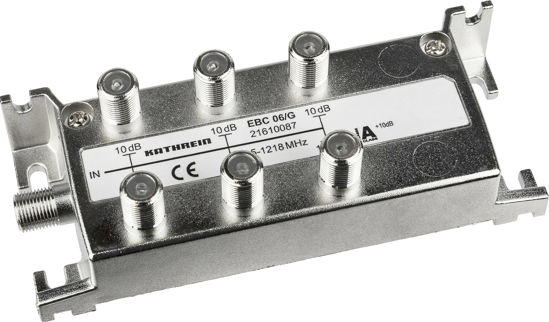 Ndarës koaksial Kathrein EBC 06/G, 6 dalje F, 5-1218 MHz, 75Ω, argjendtë