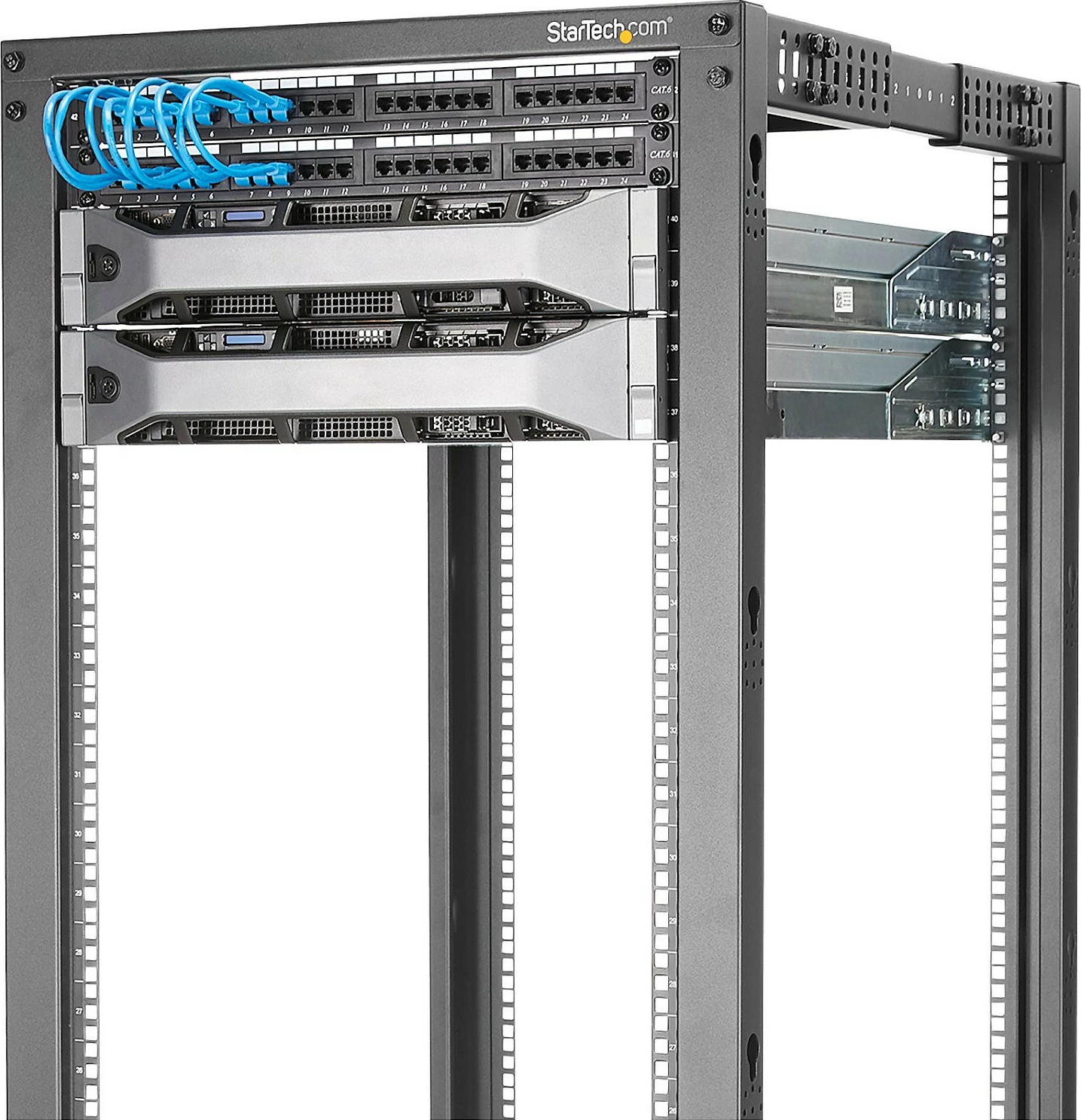 Rack serveri StarTech 4POSTRACK42, 42U, 19", open frame, thellësi e rregullueshme 56-101.7 cm, me rrota, 600 kg, i zi