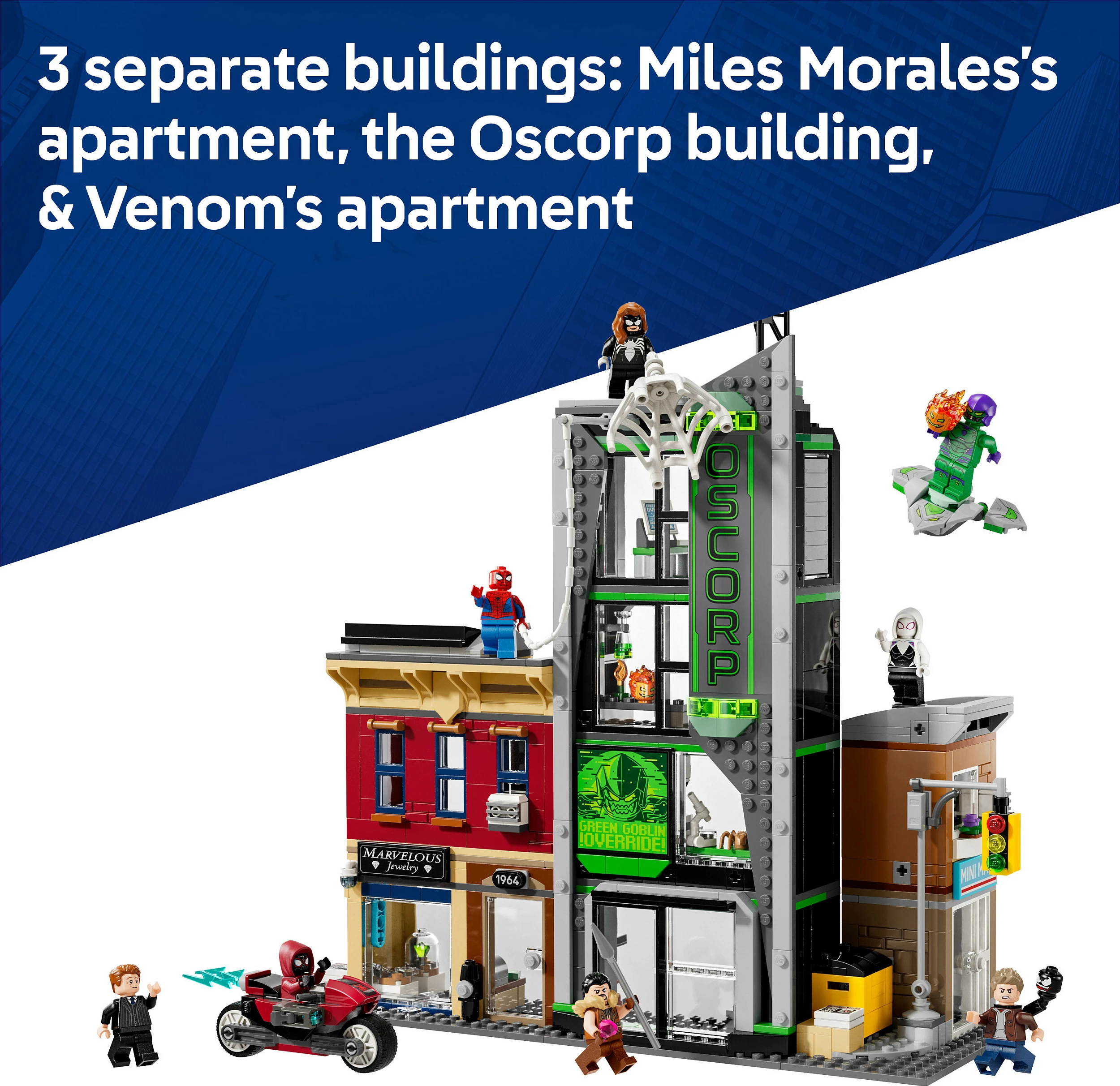 Set ndërtimi LEGO Marvel Spider-Man vs. Oscorp 76324, 808 copë, 10+, shumëngjyrësh