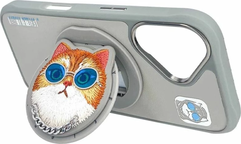 Kuti MagSafe Nimmy Glasses Cool Cat për iPhone 16, gri
