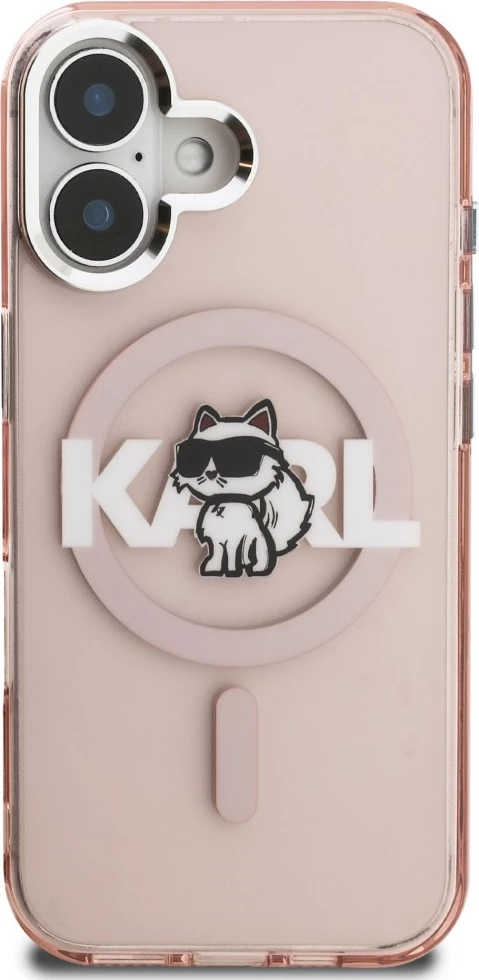 Mbështjellës MagSafe Karl Lagerfeld IML Choupette Head Sketch për iPhone 16, rozë, në kuti