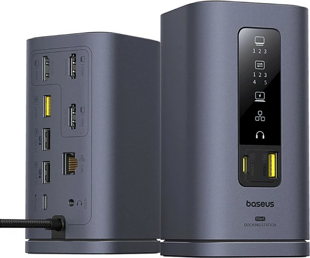 Docking station Baseus Spacemate Series 11-in-1 USB-C, 3x HDMI, 100W PD, 1GbE, Gri