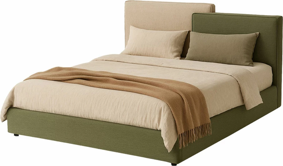 Krevat Puzzle, për dyshek 160x200cm, jeshile ulliri-bezhë, 223x176x106